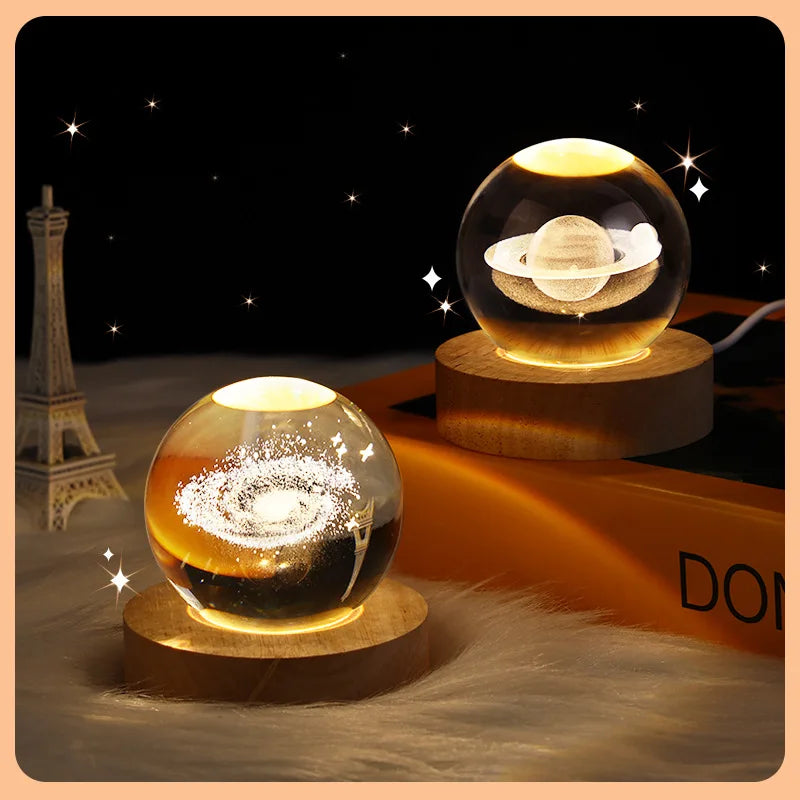 USB LED Night Light Galaxy Crystal Ball Table Lamp 3D Planets/Moon Home Decor for Kids