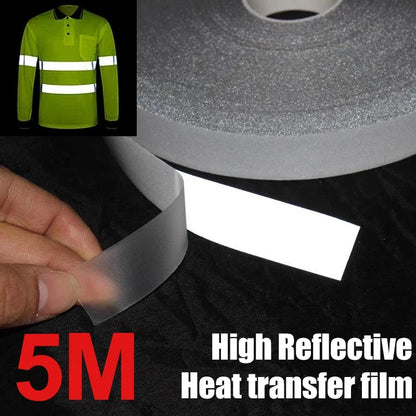 5M Iron on Safety Reflector Sticker for DIY Clothing Bag Shoes Roadway Night Warning Strip 2-5cm