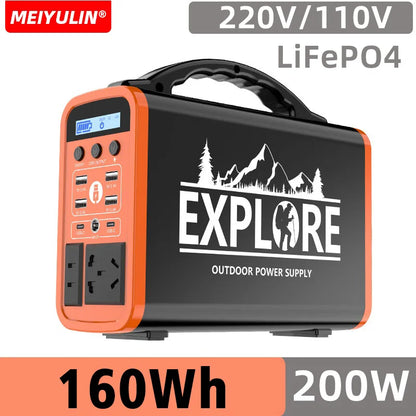 160Wh Power Station 200W External Spare Battery 220V LiFePO4 Solar Generator Power Supply Camping