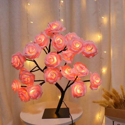 24 Head Rose Flower Tree Lamp Table/Desk Light USB Plug Wedding Gift